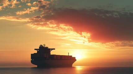 Fototapeta premium An intimate shot of a state-of-the-art freighter sailing off with its decks filled with containers, Symbolizing the commencement of international shipping routes, photography style