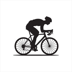 Silhouette of Cyclist Riding Road Bike Vector Illustration.
