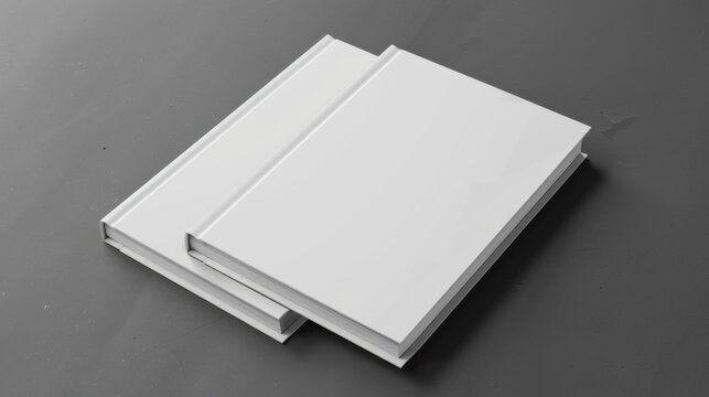Two blank white books stacked on a gray surface, ideal for customization or design concept
