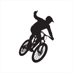 Silhouette of Mountain Biker Performing a Trick Vector Illustration.
