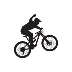 Naklejka premium Silhouette of a Mountain Biker in MidAir Vector Illustration.