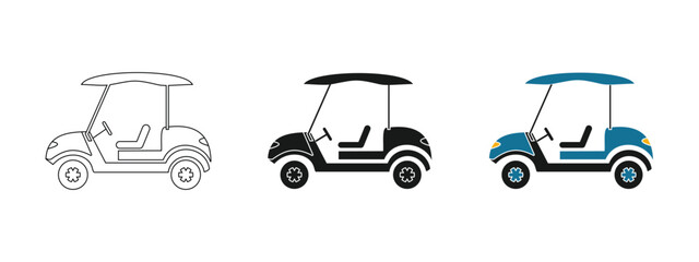 Fototapeta premium golf car set design, outline, solid black, and colored, editable vector eps 10