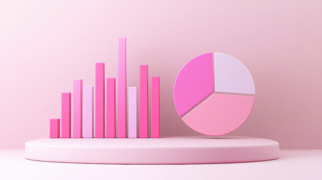 Stylish pink statistical charts and graphs on pastel background
