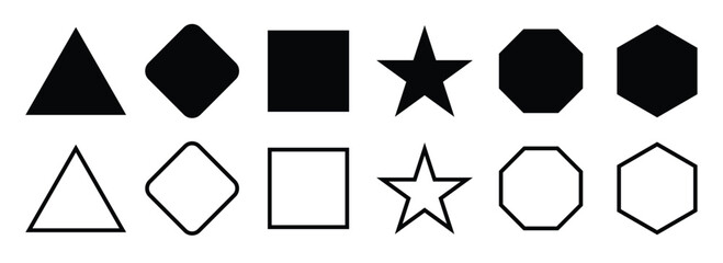 Set of various geometric shapes. Triangle, rectangle, ellipse, polygons, triangular, hexagonal, hexagonal and octagonal shapes.