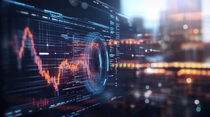 Obraz premium Futuristic financial interface displaying data trends and analytics