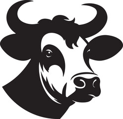 Simple Black and White Cow Head Silhouette for Logo and Design Elements