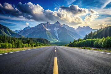 Fototapeta premium Empty asphalt road and mountains with blurred nature background