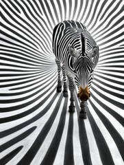 Zebra walking across a thin black lines mesmerizing visual effect optical art