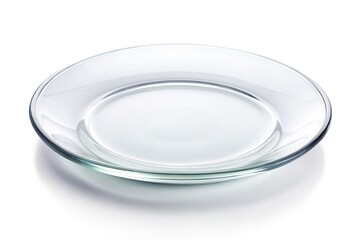 Empty glass plate on white background