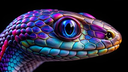 Fototapeta premium A Close-Up of a Vibrantly Colored Snake's Head with an Eye That Captures the Essence of the Animal's Primal Nature