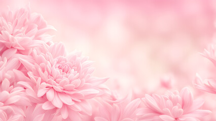 Fototapeta premium Delicate pink chrysanthemums bloom gracefully in a serene garden during early spring light