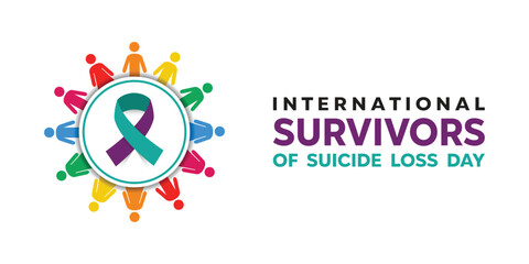 International Survivors of Suicide Loss Day. Peoples and ribbon. Great for cards, banners, posters, social media and more. White background. 