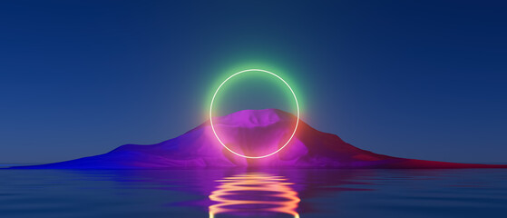 Obraz premium A mountain with a glowing circle in the middle of it