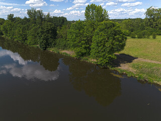 Obraz premium The Oder River in Europe, view from above. Poland