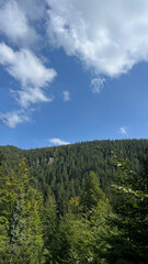 Panoramic view of forested mountains in Poland and the Czech Republic.