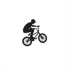 Obraz premium BMX bike player vector illustration for icon, symbol or logo. BMX bike player template logo. BMX player silhouette. bmx bike