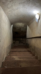Obraz premium Stone steps leading to the basement of a medieval castle. Poland, Silesia.
