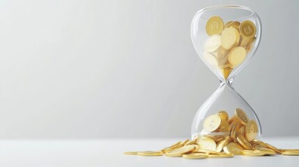Gold coins in an hourglass, representing the passage of time and the value of money.
