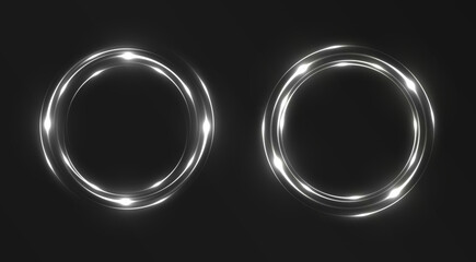 Luminous neon circle lines png of speed. Light glowing effect png. Abstract motion lines white...