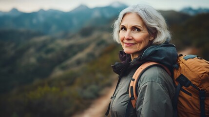 Fototapeta premium Senior woman on a hiking adventure. 