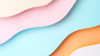 Abstract pastel waves in soft pink, blue and orange tones creating a fluid and minimalist design. Background for modern graphic projects and presentations