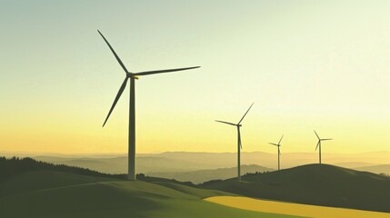 Obraz premium Futuristic wind turbines spinning on a hillside