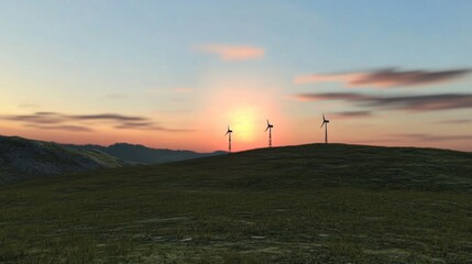 Obraz premium Futuristic wind turbines against beautiful landscape