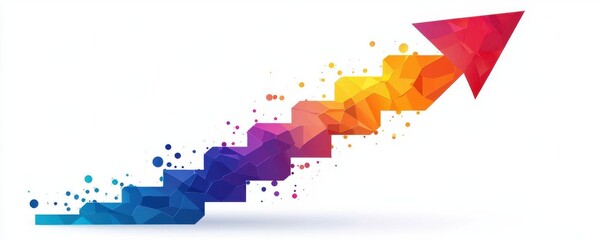 Obraz premium Colorful graphic of an upward arrow signifying growth and progress with vibrant gradient colors