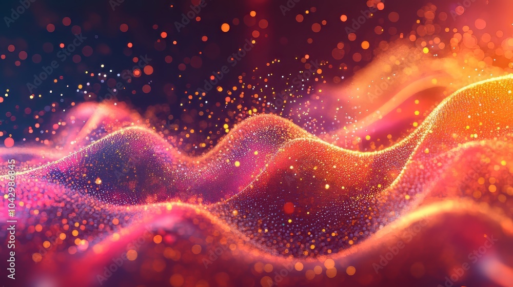 Poster data technology illustration. abstract futuristic background. wave with connecting dots and lines on