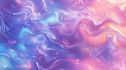 Fototapeta premium A grainy iridescent holographic gradient background with psychedelic patterns, perfect for adding a unique touch to business branding. Features trippy moving water glossy textures in lilac hues