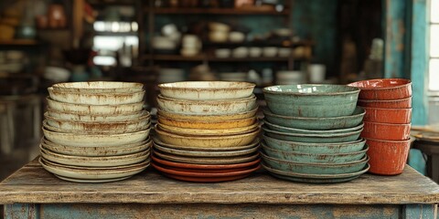 Vintage dishes and cups on display in cozy thrift store environment