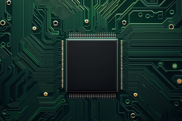 Fototapeta premium Energyefficient chip, futuristic green circuits, holographic digital grid