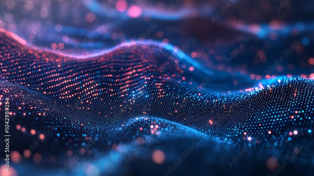 Poster dynamic cyber big data flow: blockchain networks, ai technology, digital communication. vibrant 3d w