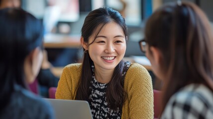 An Asian instructor guiding a multicultural group through an e-learning platform, promoting global collaboration and inclusive learning practices.
