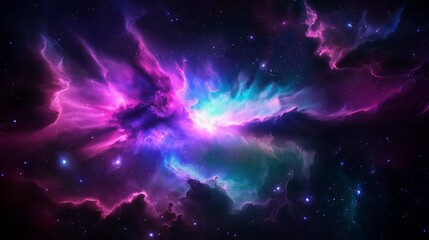 A colorful nebula with a sense of depth and vastness.