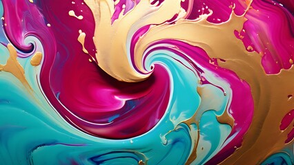 Luxurious marble texture with gold accents in bright blue and pink abstract fluid painting_028