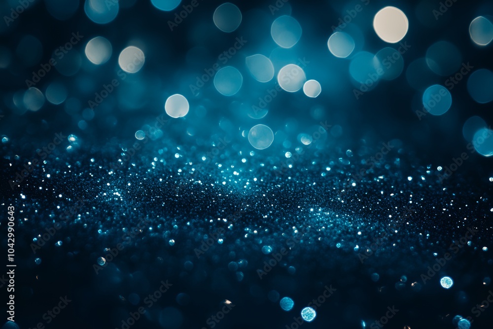 Poster the image is a blue background with many small, round, and blurry dots. the dots are scattered throu