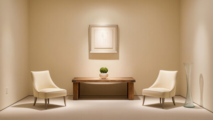minimalist room concept with 2 chairs and one table
