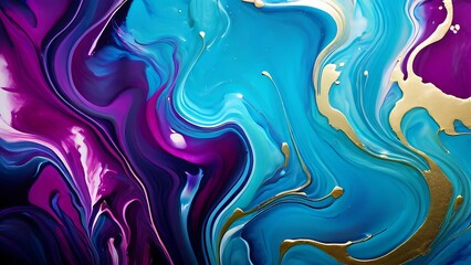 Obraz premium Luxurious marble texture with gold accents in bright blue and pink abstract fluid painting_055