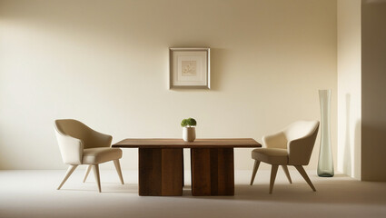 Fototapeta premium minimalist room concept with 2 chairs and one table