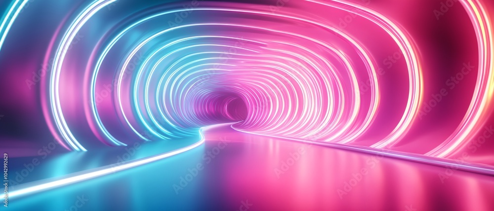Aufkleber a neon tunnel with a pink and blue color scheme. the tunnel is lit up with neon lights, creating a f