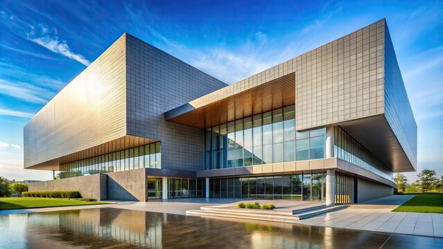 Exterior of contemporary museum with unique architectural style Close-Up
