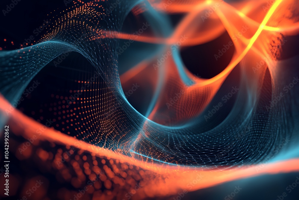 Poster a colorful, abstract image with a blue and orange swirl. the colors are vibrant and the lines are wa