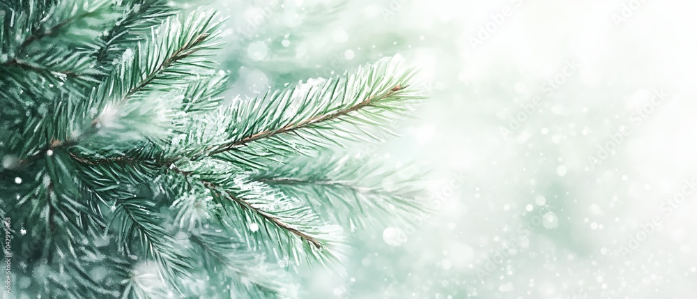 Poster a tree branch covered in snow. the snow is falling and the branch is bare. concept of stillness and 