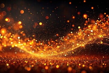 Fototapeta premium Extreme close-up abstract orange glitter particles flowing in dark background