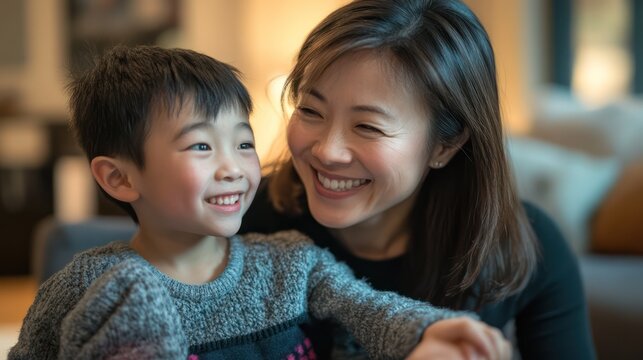 An Asian tutor helping children with autism from various cultural backgrounds through homeschooling, focusing on emotional well-being and academic success. - Powered by Adobe