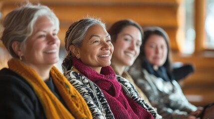 Fototapeta premium Diverse participants from various cultural backgrounds attending a wellness retreat focused on relaxation and viewing the northern lights.