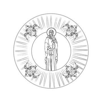 black and white saint surrounded by angels clip art preview
