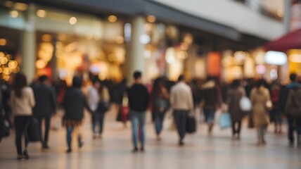 Blur image of people in shopping center. Concept of buying and selling, sales and discounts. Bokeh for background usage.