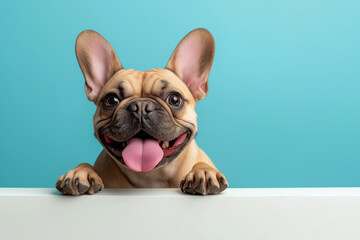 A happy dog with its tongue out is looking at the camera